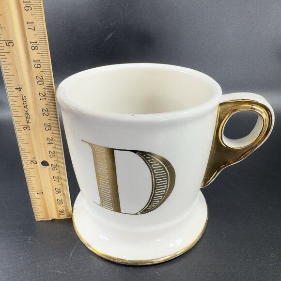 Anthropologie Gold Trim MONOGRAM 14oz Coffee Mug Cup Letter Initial D W Sticker - Picture 3 of 11